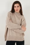 Premium Oversize Fit Balıkçı Yaka Yumuşak Dokulu Triko Kadın Kazak 680KZ00469 VİZON