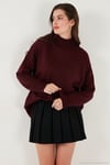Premium Oversize Fit Balıkçı Yaka Yumuşak Dokulu Triko Kadın Kazak 680KZ00469 BORDO
