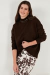 Premium Oversize Fit Balıkçı Yaka Yumuşak Dokulu Triko Kadın Kazak 680KZ00469 KAHVE