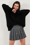 Premium Oversize Fit Balıkçı Yaka Yumuşak Dokulu Triko Kadın Kazak 680KZ00469 SİYAH