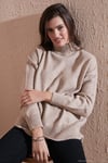 Premium Oversize Fit Balıkçı Yaka Yumuşak Dokulu Triko Kadın Kazak 680KZ00469 VİZON