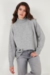 Premium Oversize Fit Balıkçı Yaka Yumuşak Dokulu Triko Kadın Kazak 680KZ00469 AÇIK GRİ