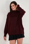 Premium Oversize Fit Balıkçı Yaka Yumuşak Dokulu Triko Kadın Kazak 680KZ00469 BORDO