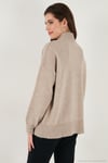 Premium Oversize Fit Balıkçı Yaka Yumuşak Dokulu Triko Kadın Kazak 680KZ00469 VİZON