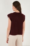 Premium Oversize Fit Bisiklet Yaka Düğmeli Örgü Kadın Yelek 680YL1416 BORDO