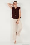 Premium Oversize Fit Bisiklet Yaka Düğmeli Örgü Kadın Yelek 680YL1416 BORDO