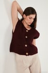 Premium Oversize Fit Bisiklet Yaka Düğmeli Örgü Kadın Yelek 680YL1416 BORDO