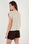 Premium Oversize Fit Bisiklet Yaka Düğmeli Örgü Kadın Yelek 680YL1416 TAŞ