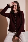 Premium Pile Detaylı Regular Fit Yuvarlak Yaka Triko Kadın Hırka 680HI00038 BORDO