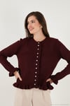 Premium Pile Detaylı Regular Fit Yuvarlak Yaka Triko Kadın Hırka 680HI00038 BORDO