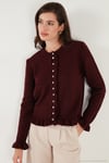 Premium Pile Detaylı Regular Fit Yuvarlak Yaka Triko Kadın Hırka 680HI00038 BORDO