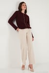 Premium Pile Detaylı Regular Fit Yuvarlak Yaka Triko Kadın Hırka 680HI00038 BORDO