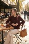 Premium Pile Detaylı Regular Fit Yuvarlak Yaka Triko Kadın Hırka 680HI00038 BORDO