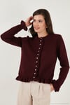 Premium Pile Detaylı Regular Fit Yuvarlak Yaka Triko Kadın Hırka 680HI00038 BORDO