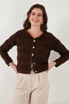 Premium Regular Fit Bisiklet Yaka Düğmeli Dokulu Triko Kadın Hırka 680HI00337 KAHVE