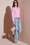 Premium Regular Fit Bisiklet Yaka Düğmeli Dokulu Triko Kadın Hırka 680HI00337 Şeker Pembe