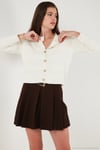 Premium Regular Fit Bisiklet Yaka Düğmeli Dokulu Triko Kadın Hırka 680HI00337 EKRU