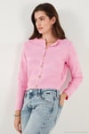 Premium Regular Fit Bisiklet Yaka Düğmeli Dokulu Triko Kadın Hırka 680HI00337 Şeker Pembe