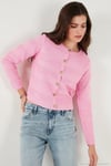 Premium Regular Fit Bisiklet Yaka Düğmeli Dokulu Triko Kadın Hırka 680HI00337 Şeker Pembe