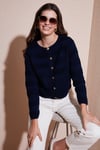 Premium Regular Fit Bisiklet Yaka Düğmeli Dokulu Triko Kadın Hırka 680HI00337 LACİVERT