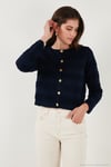 Premium Regular Fit Bisiklet Yaka Düğmeli Dokulu Triko Kadın Hırka 680HI00337 LACİVERT