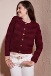 Premium Regular Fit Bisiklet Yaka Düğmeli Dokulu Triko Kadın Hırka 680HI00337 BORDO
