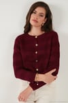 Premium Regular Fit Bisiklet Yaka Düğmeli Dokulu Triko Kadın Hırka 680HI00337 BORDO