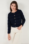 Premium Regular Fit Bisiklet Yaka Düğmeli Dokulu Triko Kadın Hırka 680HI00337 LACİVERT
