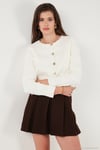 Premium Regular Fit Bisiklet Yaka Düğmeli Dokulu Triko Kadın Hırka 680HI00337 EKRU