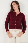 Premium Regular Fit Bisiklet Yaka Düğmeli Dokulu Triko Kadın Hırka 680HI00337 BORDO