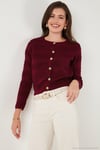 Premium Regular Fit Bisiklet Yaka Düğmeli Dokulu Triko Kadın Hırka 680HI00337 BORDO