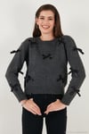 Premium Regular Fit Bisiklet Yaka Fiyonk Detaylı Triko Kadın Kazak 680KZ00155 ANTRASİT