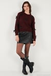 Premium Regular Fit Bisiklet Yaka Fiyonk Detaylı Triko Kadın Kazak 680KZ00155 BORDO