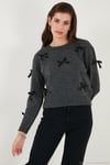 Premium Regular Fit Bisiklet Yaka Fiyonk Detaylı Triko Kadın Kazak 680KZ00155 ANTRASİT
