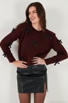 Premium Regular Fit Bisiklet Yaka Fiyonk Detaylı Triko Kadın Kazak 680KZ00155 BORDO