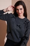 Premium Regular Fit Bisiklet Yaka Fiyonk Detaylı Triko Kadın Kazak 680KZ00155 ANTRASİT