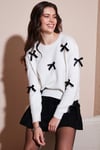 Premium Regular Fit Bisiklet Yaka Fiyonk Detaylı Triko Kadın Kazak 680KZ00155 EKRU