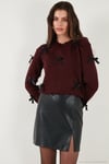 Premium Regular Fit Bisiklet Yaka Fiyonk Detaylı Triko Kadın Kazak 680KZ00155 BORDO