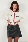 Premium Regular Fit Bisiklet Yaka Renk Bloklu Düğmeli Crop Kadın Hırka 680HI00550 EKRU