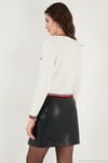 Premium Regular Fit Bisiklet Yaka Renk Bloklu Düğmeli Crop Kadın Hırka 680HI00550 EKRU