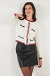 Premium Regular Fit Bisiklet Yaka Renk Bloklu Düğmeli Crop Kadın Hırka 680HI00550 EKRU
