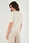 Premium Regular Fit Bisiklet Yaka Tüllü Çiçekli Kısa Kollu Kadın Hırka 680HI00386 EKRU