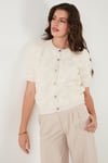 Premium Regular Fit Bisiklet Yaka Tüllü Çiçekli Kısa Kollu Kadın Hırka 680HI00386 EKRU