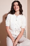 Premium Regular Fit Bisiklet Yaka Tüllü Çiçekli Kısa Kollu Kadın Hırka 680HI00386 EKRU