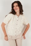 Premium Regular Fit Bisiklet Yaka Tüllü Çiçekli Kısa Kollu Kadın Hırka 680HI00386 EKRU