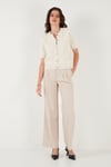Premium Regular Fit Bisiklet Yaka Tüllü Çiçekli Kısa Kollu Kadın Hırka 680HI00386 EKRU