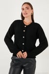 Premium Regular Fit Bisiklet Yaka Yumuşak Dokulu Kadın Hırka 680HI00147 SİYAH