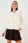 Premium Regular Fit Bisiklet Yaka Yumuşak Dokulu Kadın Hırka 680HI00147 EKRU