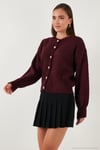 Premium Regular Fit Bisiklet Yaka Yumuşak Dokulu Kadın Hırka 680HI00147 BORDO