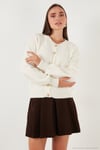 Premium Regular Fit Bisiklet Yaka Yumuşak Dokulu Kadın Hırka 680HI00147 EKRU
